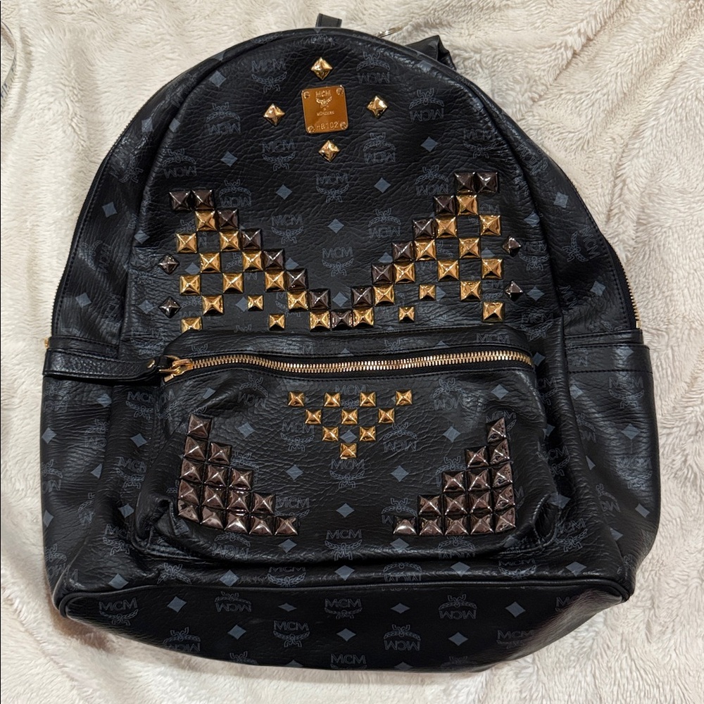 Large MCM leather Visetos studded Stark Backpack.